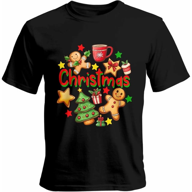 Mens T Shirts Cartoon Christmas Tree Biscuit Short Sleeve Casual Men's Tee Tops Graphic T-Shirts for Teen Boys/Men