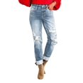 thumbnail image 3 of Women'S Ripped Mid Waisted Boyfriend Jeans Loose Fit Distressed Stretchy Denim Pants Light Blue XXL, 3 of 6
