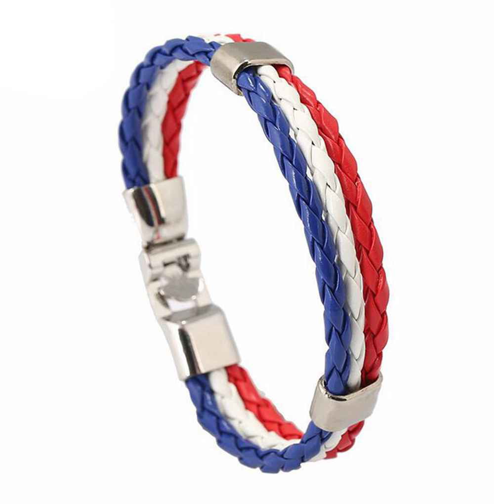 Unisex Handmade Leather Braided World Cup Fans Bracelet National Flags Color New 