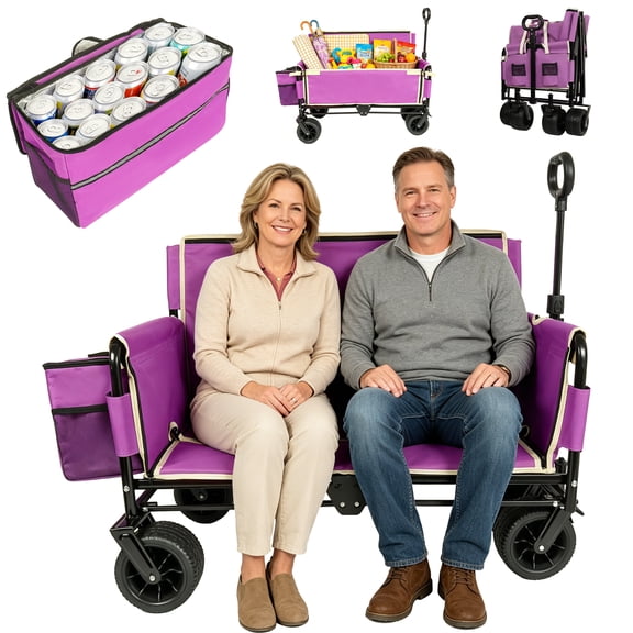 Auralane 3-in-1 Large Collapsible Folding Wagon,Convert to Bench with 1 Ice pack,550lbs/180L Capacity,Outdoor Utility Wagon for Groceries,Camping
