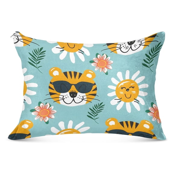 Tiger Face with Sunglasses Plush Pillow Cases Standard Size Ultra Soft Warm Pillowcases with Zipper 20"x26"