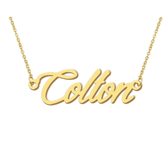 HUAN XUN 18k Gold Plated Colton Name Necklace Stainless Steel Nameplate Necklaces for Womens Mens Mother Day Christmas Jewelry Gift