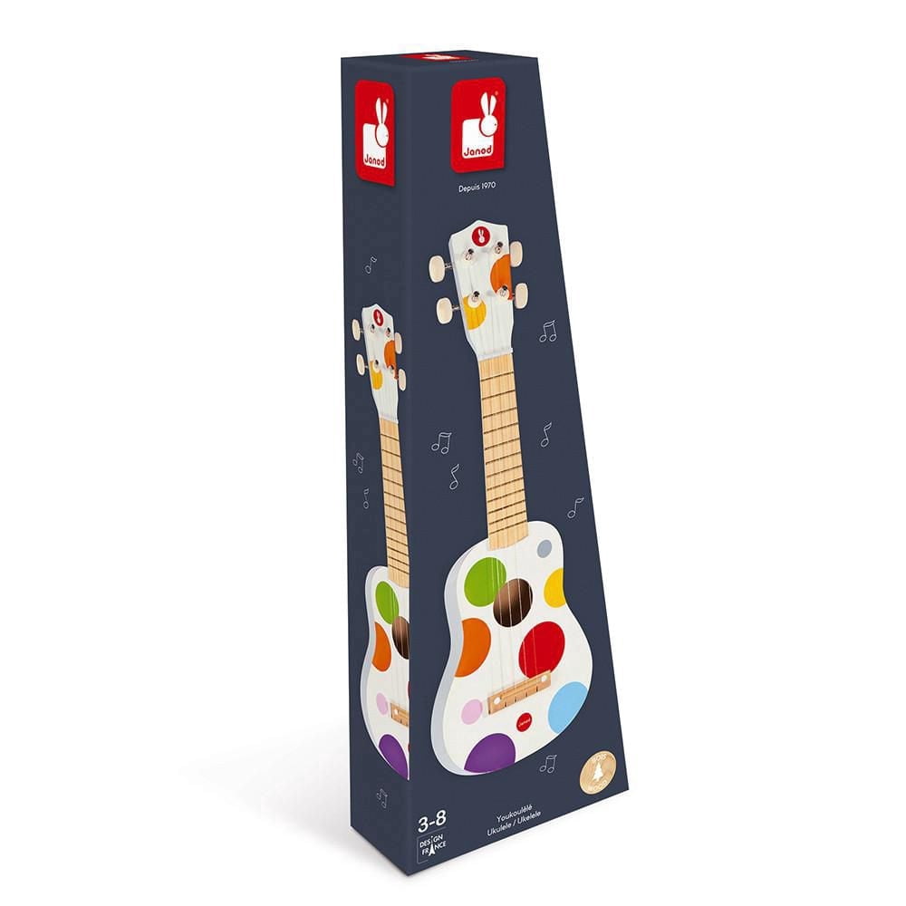 Janod - Confetti - Ukulele - Wood - Colourful Development Toy - Early-Learning - Sound Discovery For Babies and Toddlers - From 3 Years + - Multilingual - J07597.