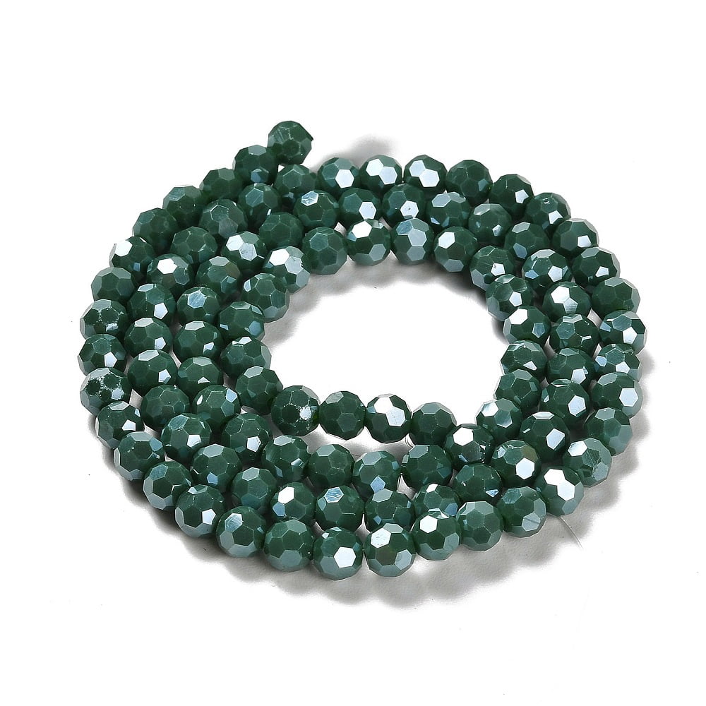 20strands Electroplate Opaque Glass Beads Strands Faceted(32 Facets) Pearl Luster Round Dark Green 6mm Hole: 1mm about 98~100pcs/strand 20.39~20.59 inch(51.8~52.3cm)