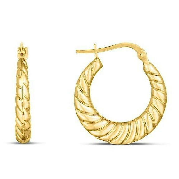 JewelStop 14K Yellow Gold Twisted Cable Graduated Hoop Earrings with Polished Finish and Hinged Clasp for Women - 1.8gr
