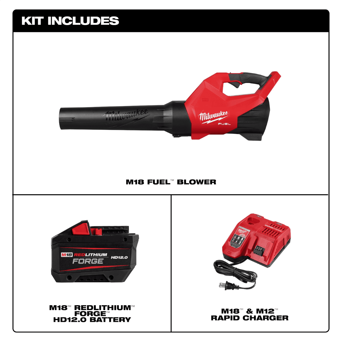 Milwaukee Tool M18 FUEL 120 MPH 500 CFM 18V Brushless Cordless Battery Powered Leaf Blower Kit w/12.0 Ah FORGE Battery and Rapid Charger