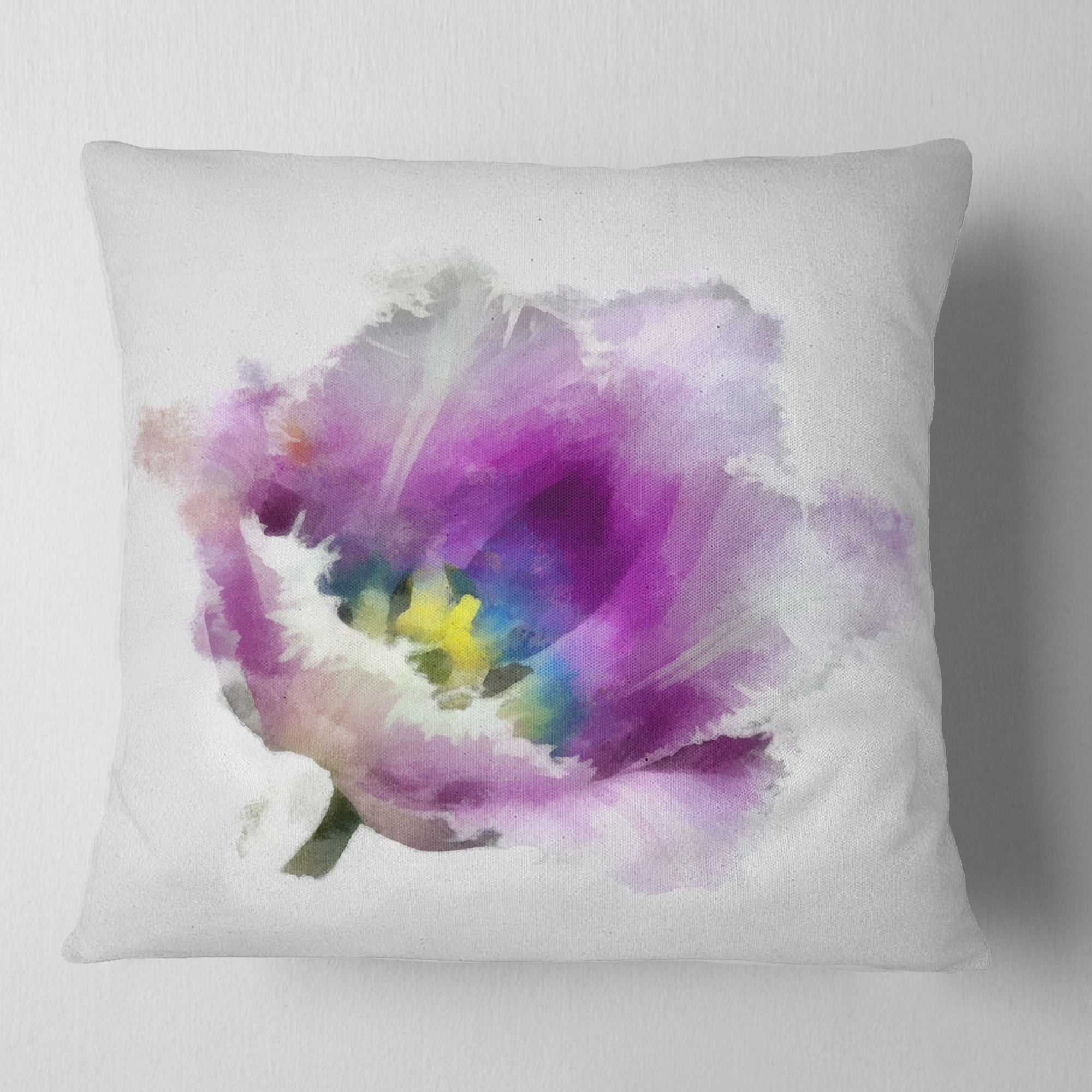 Designart Purple Watercolor Tulip Flower - Floral Throw Pillow - 18x18