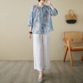 thumbnail image 1 of Conjunto de dos piezas formado por camisa y pantalón ancho y manga media con estampado artístico para mujer, verano, novedad, 1 of 4