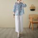 thumbnail image 2 of Conjunto de dos piezas formado por camisa y pantalón ancho y manga media con estampado artístico para mujer, verano, novedad, 2 of 5