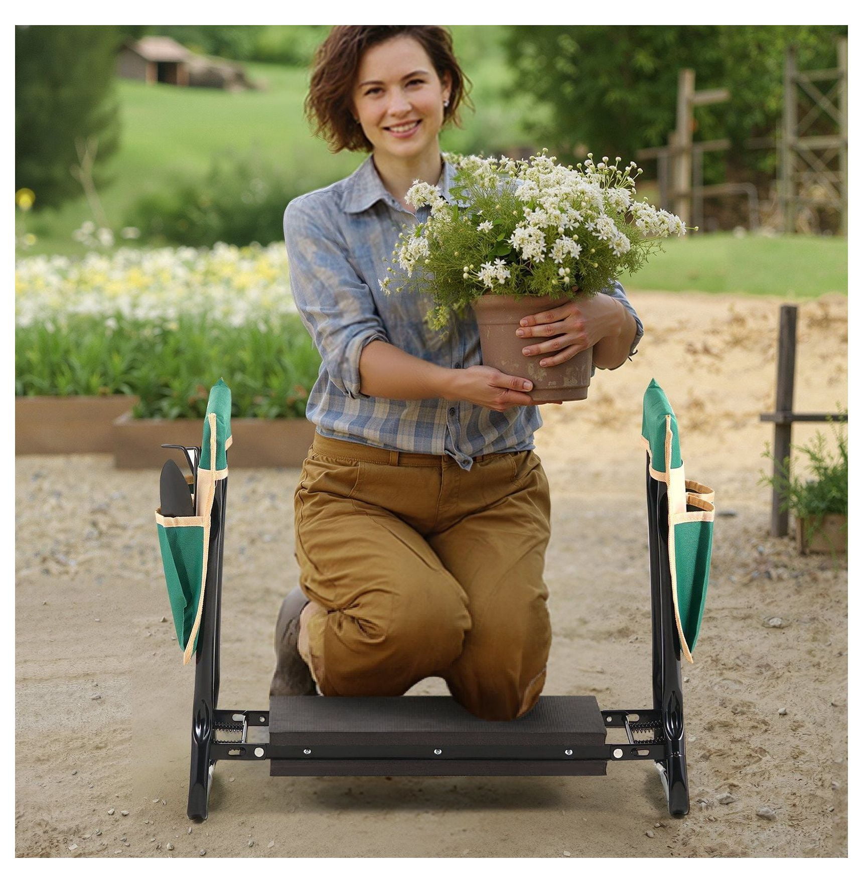Garden Kneeler and Seat 8" EVA Pad Folding Garden Stool Heavy Duty Garden Bench