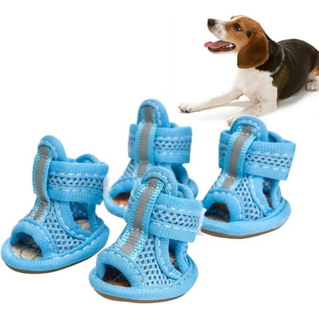 Sneaker Protector Summer Dog Shoes - 4 Pcs Summer Dog Booties Breathable Puppy Shoes Anti-Slip Pets Dog Boots Mesh Dog Sandals Paw Protector for Small Dogs (Random Insole) Summer Sandals