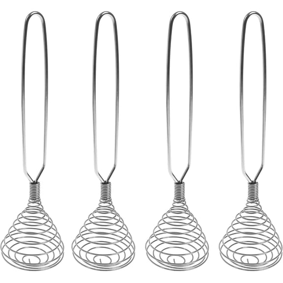 LQQBOX 4 Pieces Scandinavian-Type Whisk Egg Small Whisk Whipper Stainless Steel Egg Whisk Flat Spring Coil Whisk Egg Frother, Milk and Egg Beater Blender