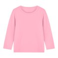 thumbnail image 4 of Girls Crew Neck Long Sleeve Cotton T-Shirt, Slim Fit Solid Color Basic Casual Top, Soft Stretchy Pullover Blouse Pink 90, 4 of 9