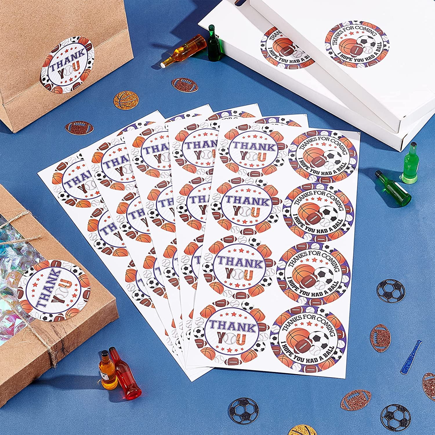 Sports Stickers All Star Thank You Circle Labels Sports Themed Birthday Party Favors 2 Inch 48 Pack