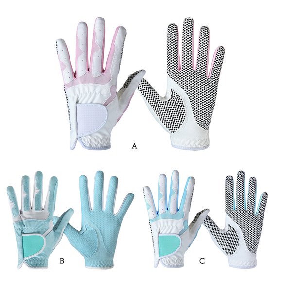1 Pair Golf Gloves Women Golf Gloves; Elastic Sport Anti-slip Microfiber Cloth Elastic Breathable Mitten for Outdoor Sport, White Blue, 19