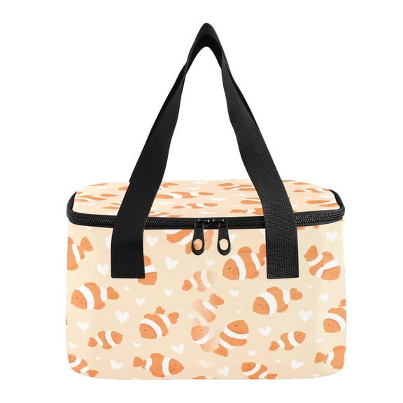 6L Insulated Lunch Bag Square Handheld Cooler Tote Orange Clownfish Heart Pattern Reusable Thermal Bag with Polyester & Aluminum Lining for Work Picnic Travel