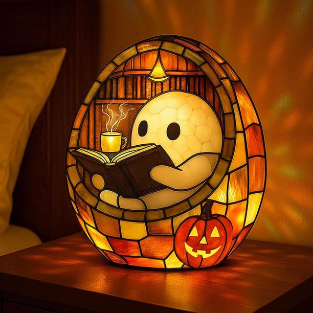 Seyotauo Ghost Reading Book Lamp,Halloween Ghost Night Light, Spooky Cute LED Lamps Halloween Decorations for Indoor Readers & Book Lover Desk Home Party
