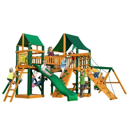 Gorilla Playsets Pioneer Peak Swing Set with Canvas Green Sunbrella Canopy