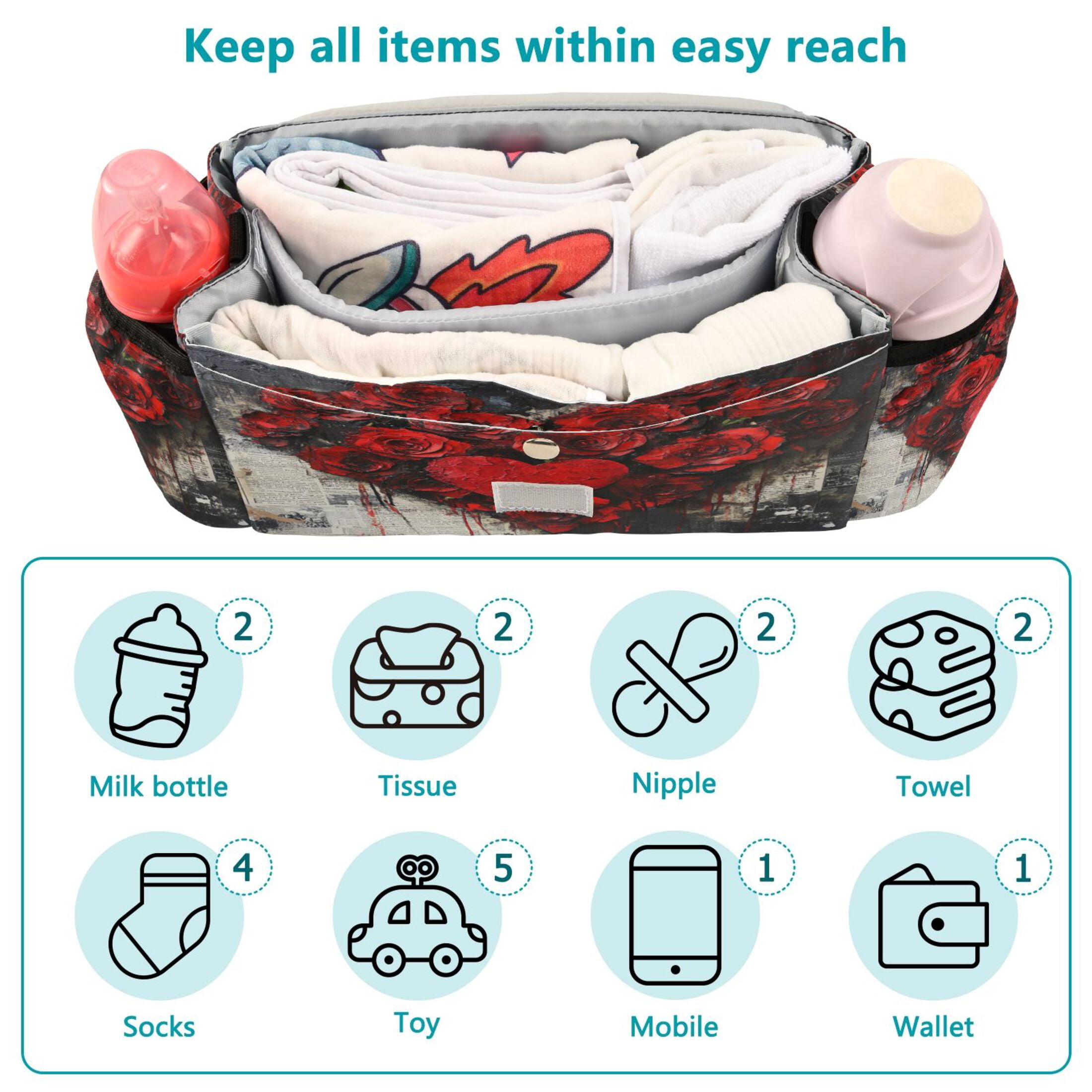 DIXRUYEE Stroller Organizer Blooms Of Affection Printed