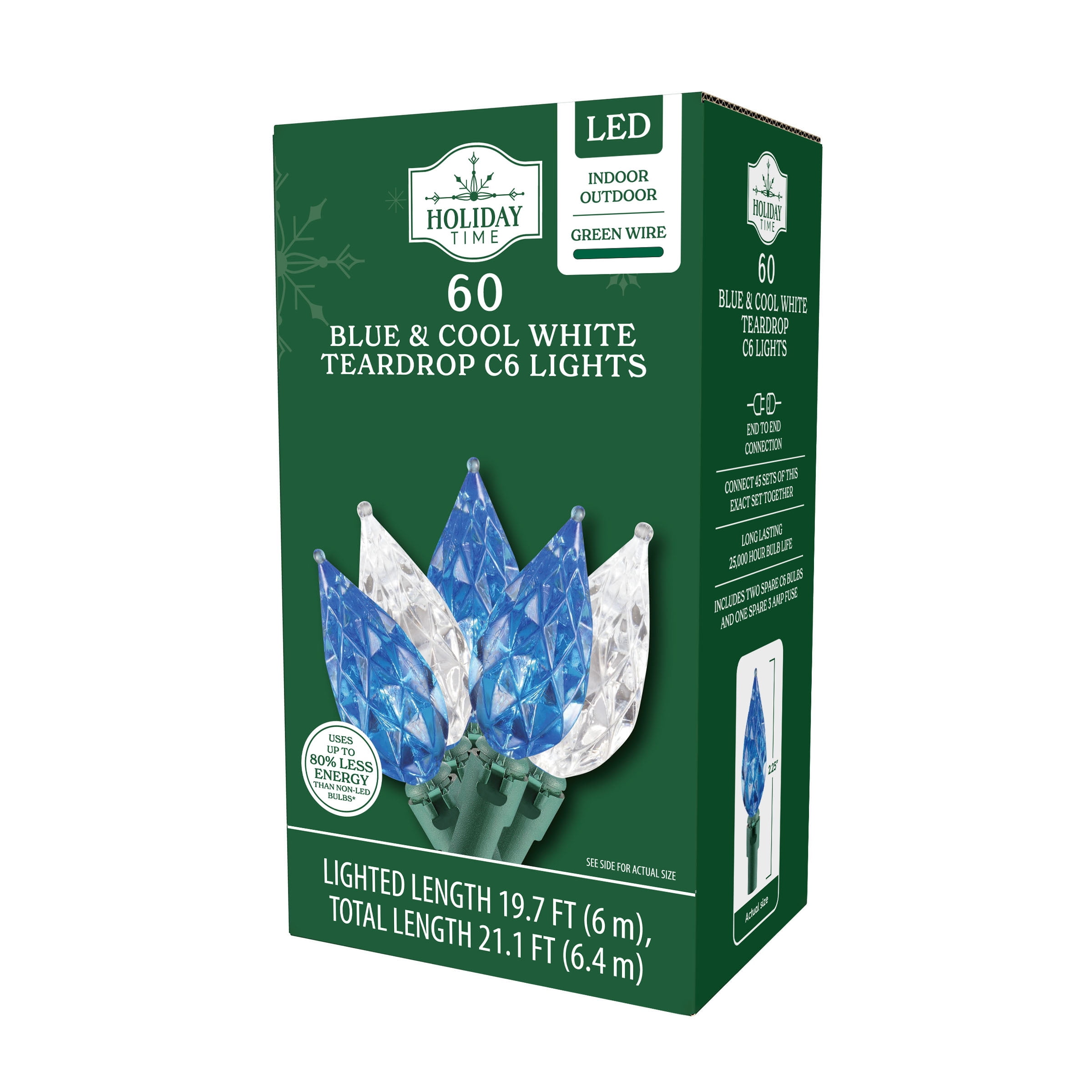 Indoor/Outdoor 60-Count LED Teardrop C6 Christmas String Lights