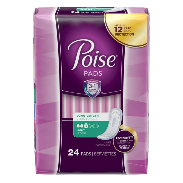 Poise Incontinence Pads, Light Absorbency, Long, 96 Count (4 Packs of