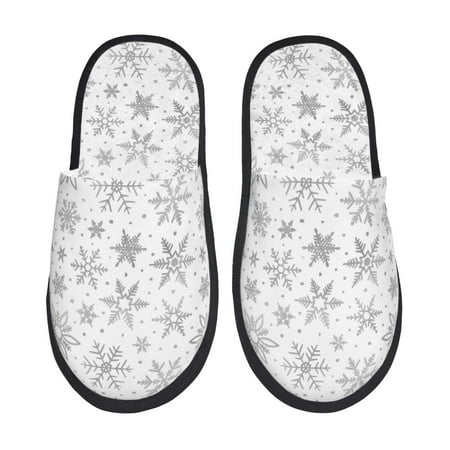 

Qekee Snowflake Minimalist Print Furry Slippers for Women and Men House Slipper Funny Bedroom Slippers Indoor -Medium