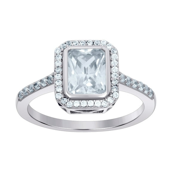 925 Sterling Silver Womens Emerald-cut Round Cubic Zirconia Fashion Ring Size 8 Ring for Women