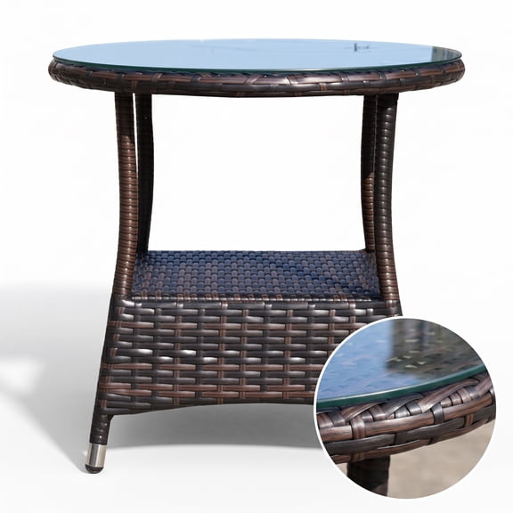 Outdoor Patio Furniture 1 Round Coffee Table With Clear Tempered Glass