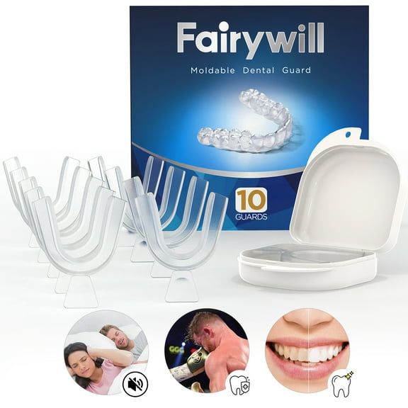 Fairywill Mouth Guard for Grinding Teeth,10pcs Night Guards for Teeth Grinding,Moldable Dental Night Guard to Prevent Bruxism,Teeth Whitening Trays,Pro Dental Guard for Moldable,10 Packs