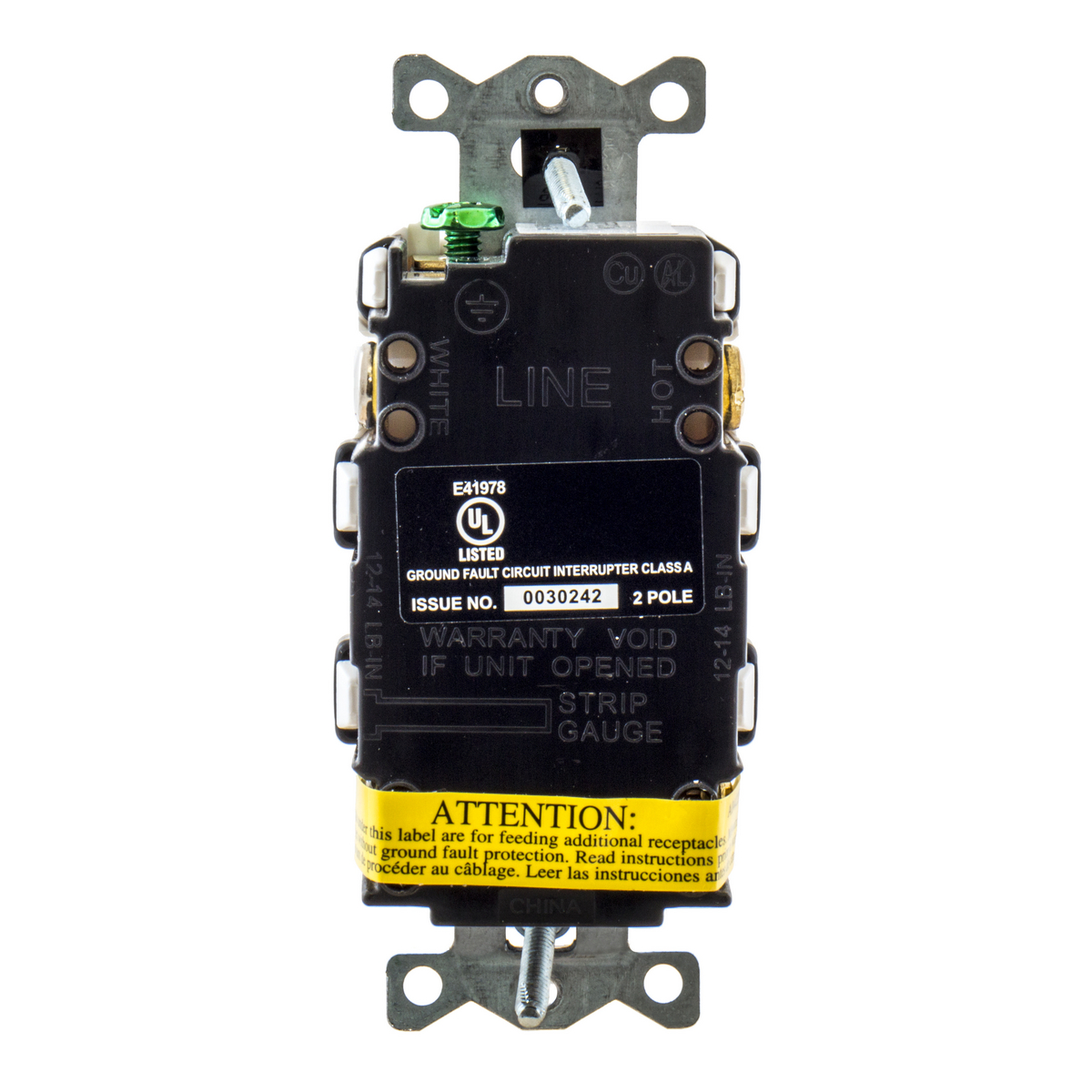 Hubbell Wiring Device-Kellems GFCI Receptacle, 15A, 125VAC, 5-15R, White GFR15W