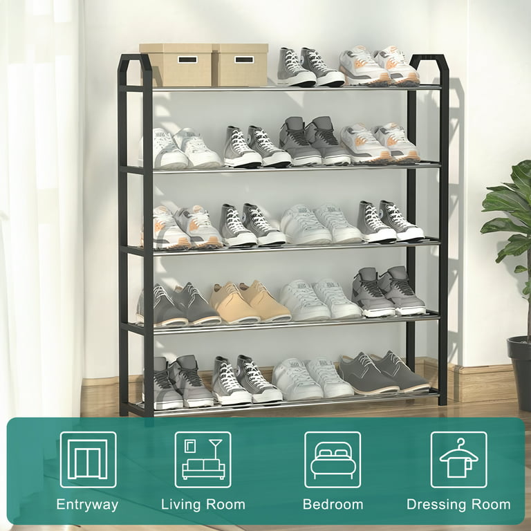 5-Tier Stackable Shoe Rack, 15-Pairs Sturdy Shoe Shelf Storage , Black Shoe  Tower for Bedroom, Entryway, Hallway, and Closet 