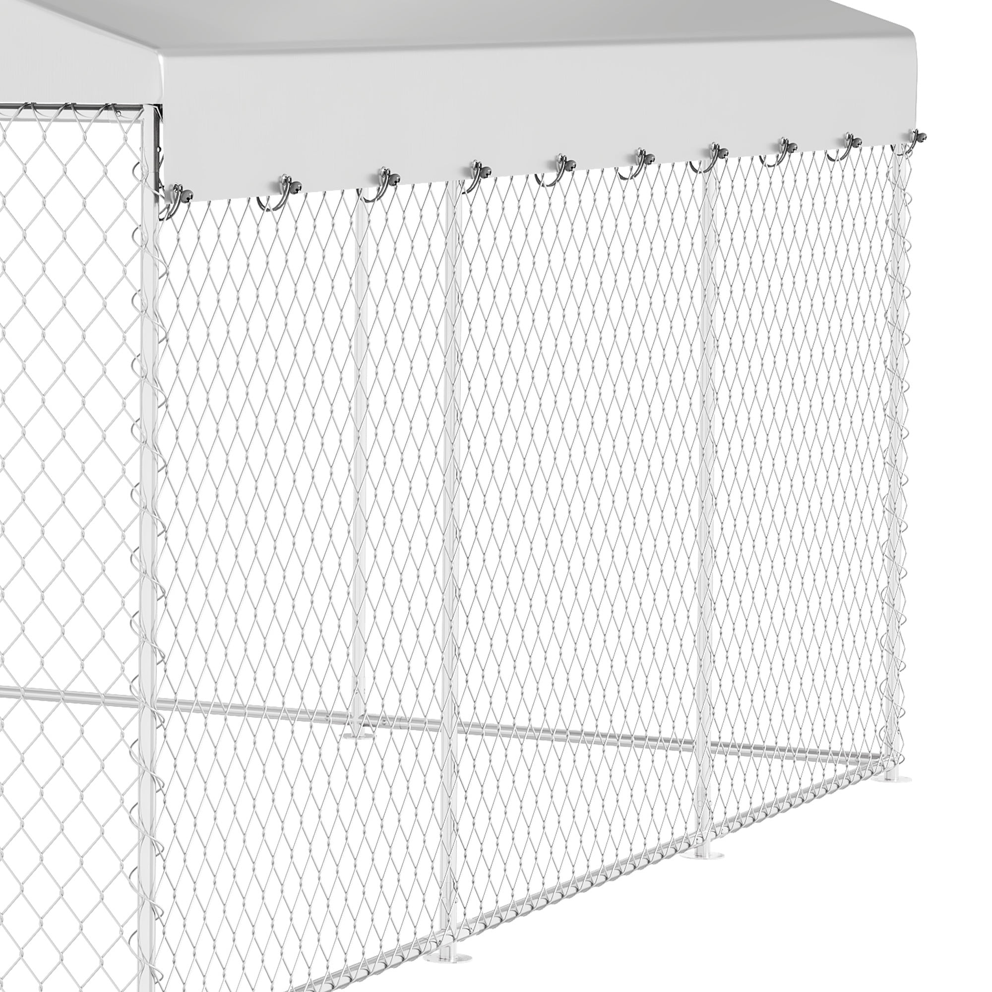 ModFusion 14.8×14.8×7.9FT Heavy Duty Outdoor Dog Kennel, Rotating Feeder Bowls & UV-Resistant Waterproof Cover, Yard Dog Enclosure for Medium Large Dogs