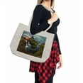 thumbnail image 2 of Landscape Shopping Bag, Waterfall Landscape at Iceland Sunset Mountain Volcanic Area Natural Beauty Theme, Eco-Friendly Reusable Bag for Groceries Beach and More, 15.5" X 14.5", Cream, by Ambesonne, 2 of 2