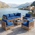 thumbnail image 3 of MaagorVita 7 Pcs Outdoor Patio Furniture Set, Modular Outdoor Sectional, Modern Rattan Wicker Sofa Set with Coffee Table and Washable Thick Cushions, Blue Cushion, 3 of 8