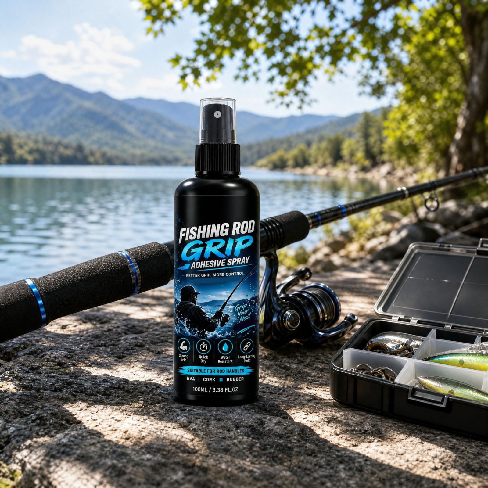 Fishing Rod Grip Spray Non-Slip Water-Resistant Handle Coating For Eva Cork Rubber Rods Quick Dry Formula For Saltwater Fishing Trips And Outdoor Angling