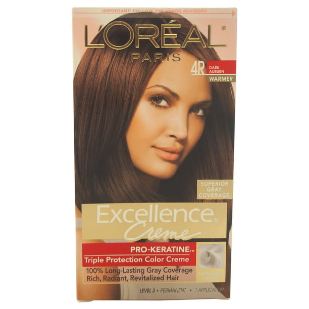 L'Oreal Paris Excellence Creme Permanent Triple Protection Hair Color, 4R Dark  Auburn, Warmer 