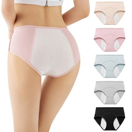 Pretty Comy 5Pack Menstrual Period Cotton Breathable Briefs for Women Full Coverage Women s Stretch Mid-Rise Briefs Size L