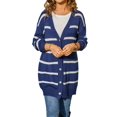 thumbnail image 2 of Womens Striped Cardigan Sweaters Long Sleeve V Neck Open Front Button Down Knit Cardigan Navy Blue L, 2 of 9