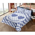thumbnail image 4 of Ambesonne Modern Emoji Fitted & Top Sheet Set with Shams, Funny Faces Checkered, Dark Ceil Blue White, 4 of 5