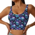 thumbnail image 2 of Lsque blue daisy Skull flower Printed Women'S Sports Bra, Compression, Moisture Wicking, High-Impact Sports Bra For Women,Supportive sports bra-XX-Large, 2 of 9