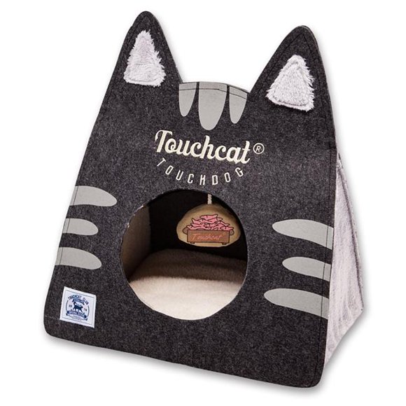 Touchcat PB70BKLG Kitty Ears Folding Cat Pet Bed House with Toy, Black - One Size