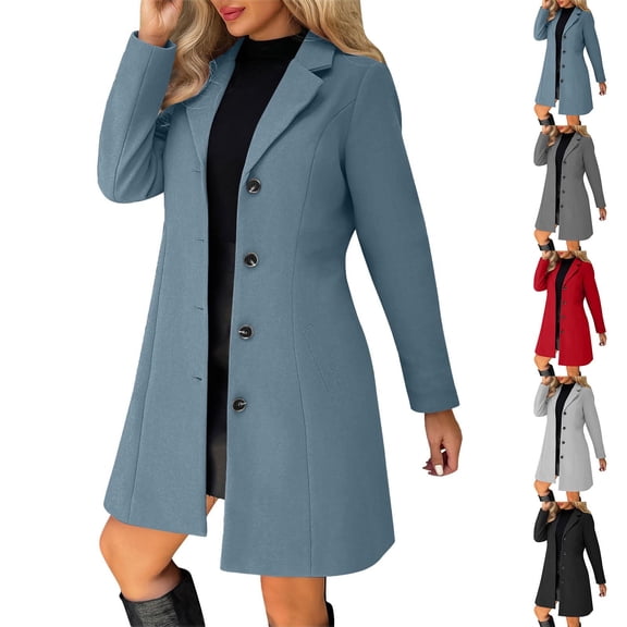 Zedker Trench Coat Womens Pea Coats Wool Blend Thicken Stand Collar Trench Coat Fashion A-Line Fall Winter Jackets with Pockets Black L