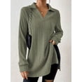 thumbnail image 5 of Women'S 2025 Fall Long Sleeve Half Zip Casual Oversized Ribbed Knit Pullover Sweater Top Army Green M, 5 of 9