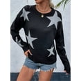 thumbnail image 5 of Women'S Star Pattern Crew Neck Drop Shoulder Casual Sweater Pullover Knitwear Black S, 5 of 8