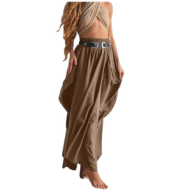 Pantalones holgados de algodón orgánico con cordón y bolsillos grandes, estilo bohemio, para mujer, para el verano, de cintura alta y pierna ancha, de color liso, para uso informal o en la playa, f