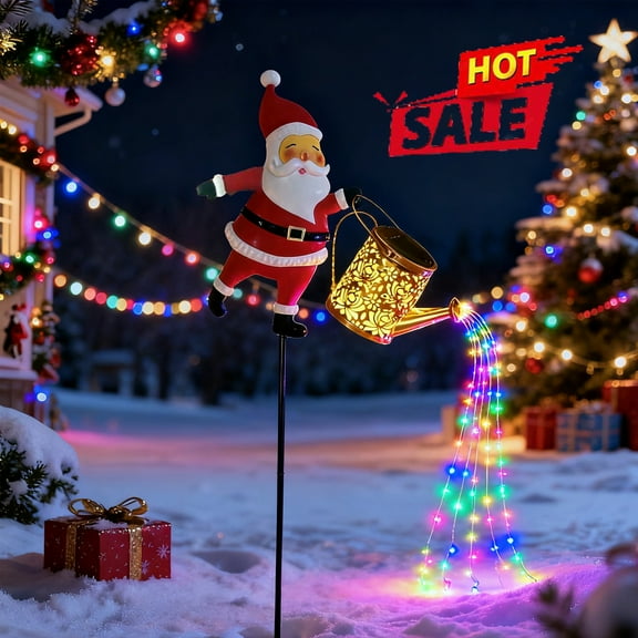 Tarmeek Solar Christmas Pathway Lights Outdoor Decorations, Resin Santa Claus with Kettle Stake Lights Creativity Ornaments for Yard, Park, Xmas Home Decor, Christmas Decoration Outdoor