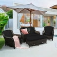 thumbnail image 2 of Patiojoy 5 PCS Patio Rattan Sectional Sofa Set Outdoor Furniture Conversation Set Cushioned Loveseat Sofa Ottoman Black, 2 of 10