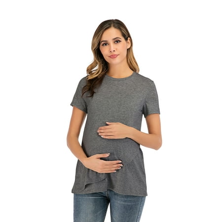 

2022 New Breastfeeding Maternity Clothes European And American Women S Clothing T-Shirt Round Neck Pullover Short Sleeve Top