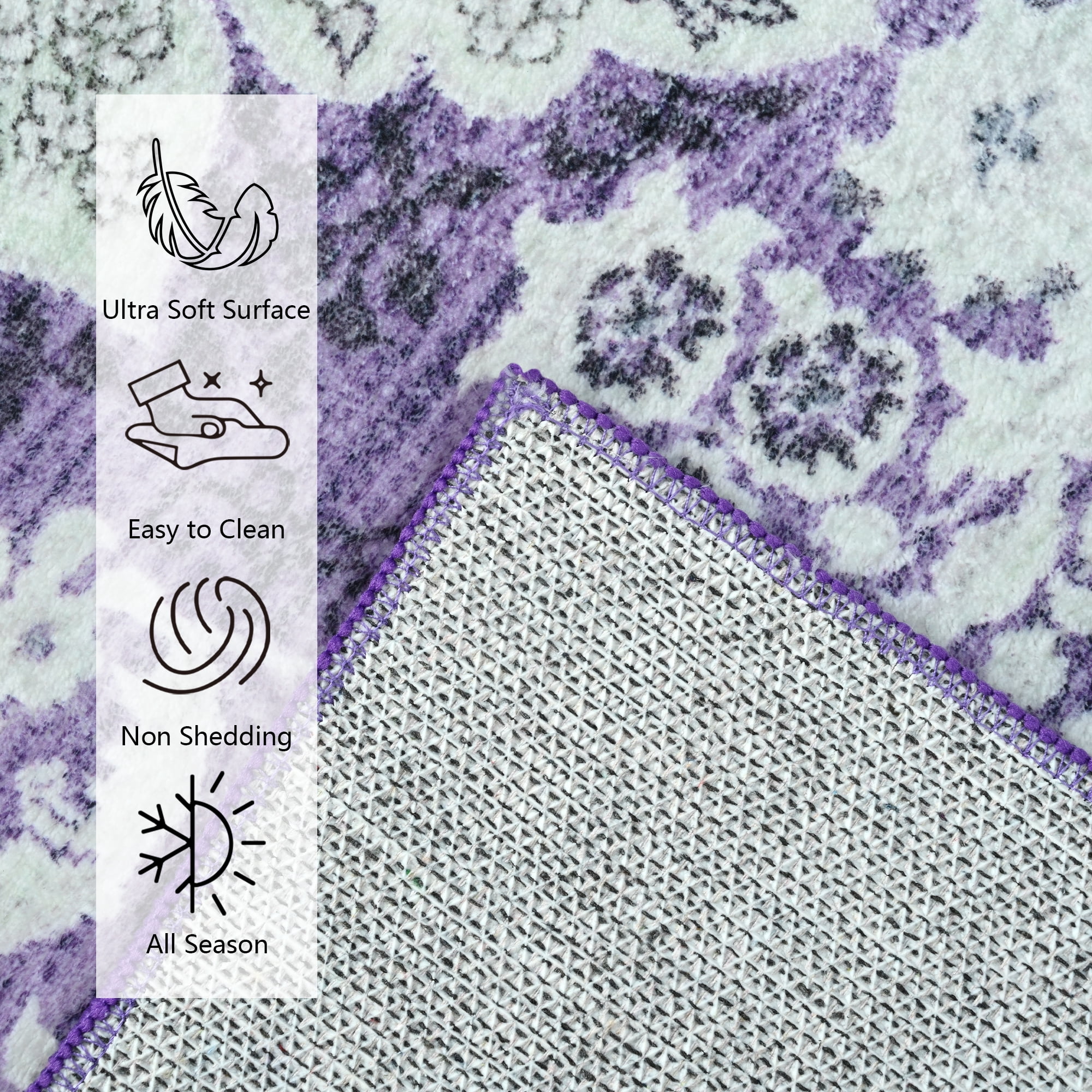 Ultrug Vintage Floral Print Rugs Soft Boho Carpet Retro Distressed Area Rug for Living Room Bedroom Home Decor,6'x9',Purple