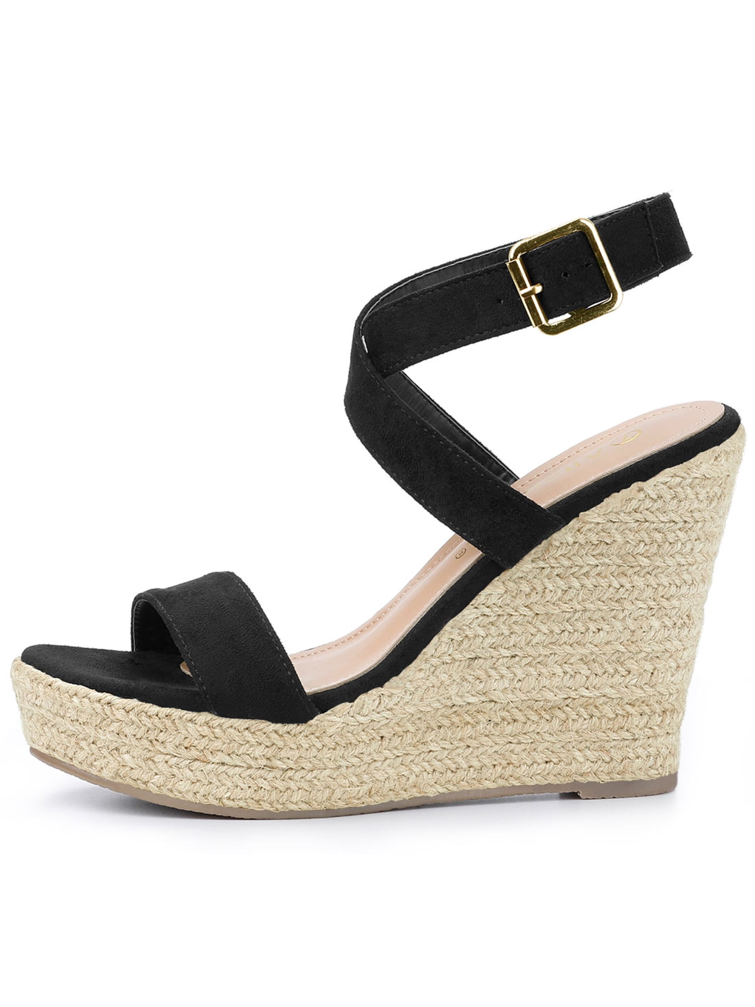 DARING DIVA Women's Slingback Crisscross Wedges Heel Espadrille Sandals Black 10
